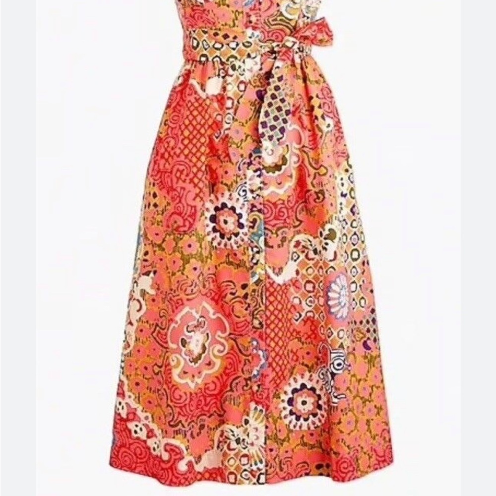 J. Crew Pink Cotton Classic Button Front Poplin Paisley Tie Waist Sundress NWOT - Picture 5 of 14